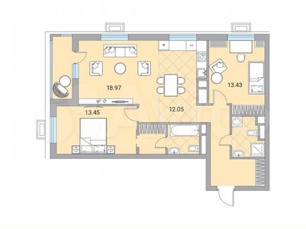 3-к квартира, 79.1 м², 8/24 эт.