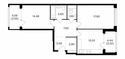 2-к квартира, 70.4 м², 12/21 эт.