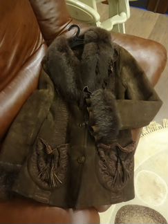 Дубленка женская цвет орех, воротник песец