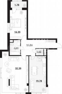 2-к апартаменты, 89.8 м², 12/24 эт.