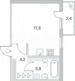 1-к квартира, 26.3 м², 4/4 эт.