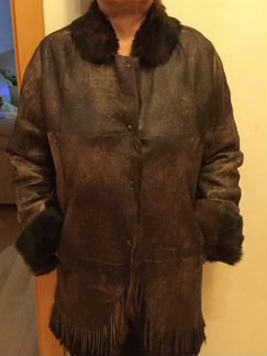 Дубленка, кроткая двухсторонняя, с поясом. Кролик