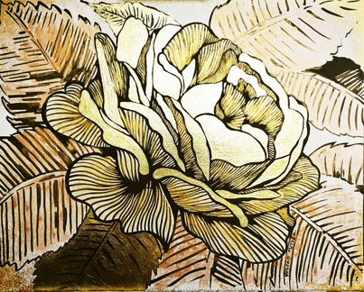 Картина с золотом роза цветы листья