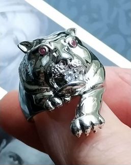 Печатка серебро кольцо Пантера рубины стиль Картье