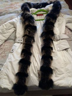 Пальто с мехом лисы женское белое 46-48 разм
