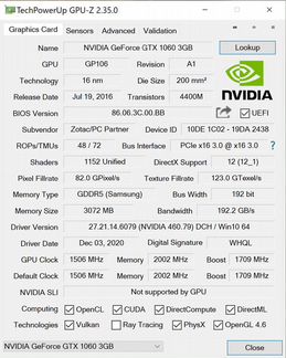 Nvidia GeForce gtx 1060 3gb