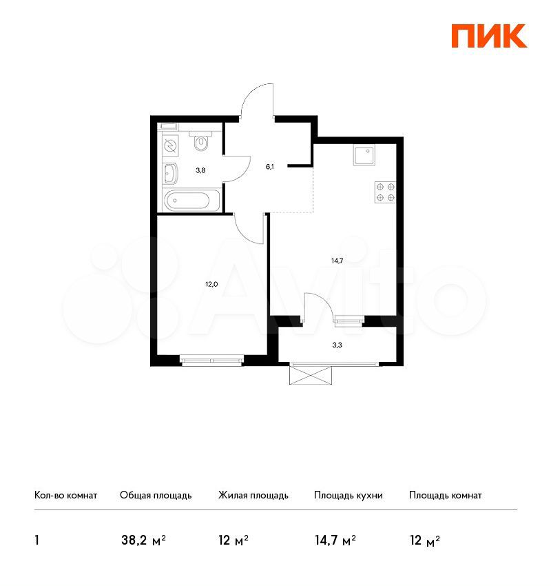 1-room apartment, 38.2 m2, 12/17 FL. 84852235904 buy 1