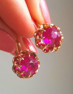 Золотые советские серьги с рубинами Кувшинки