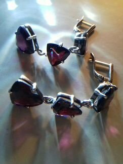 Серебро 925 пробы,Серьги с Турмалинами (Рубеллит)