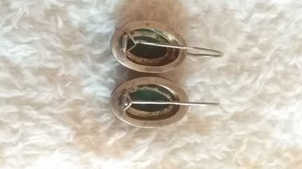 Комплект кольцо+серьги малахит серебро