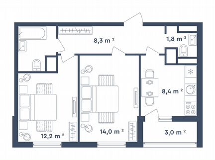 2-к квартира, 50.3 м², 15/26 эт.