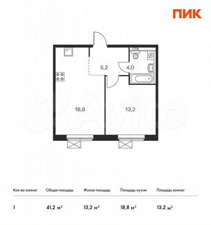 1-к квартира, 41.2 м², 12/25 эт.