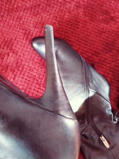 Сапоги кожаные демисезонные на каблуке, размер 35