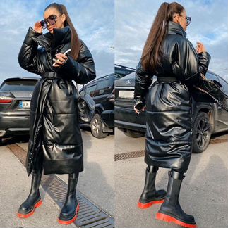 Пуховики Куртка для зимы из эко-кожи в стиле Zara