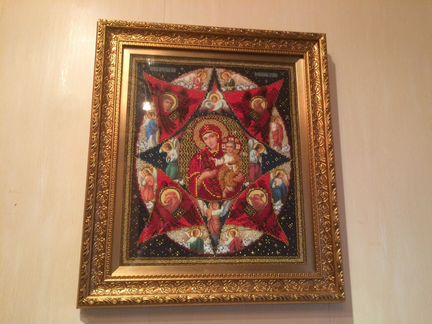 Икона Неопалимая купина. Вышивка бисером