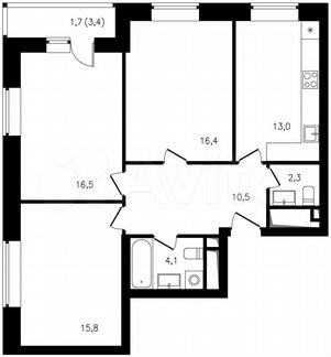 3-к квартира, 80.3 м², 23/25 эт.
