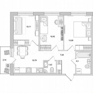 3-к. квартира, 62,5 м², 3/15 эт.