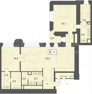 3-к квартира, 137 м², 3/6 эт.