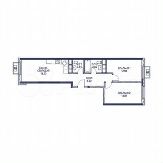 2-к квартира, 60.9 м², 2/22 эт.