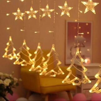 Гирлянда штора елочки звезды