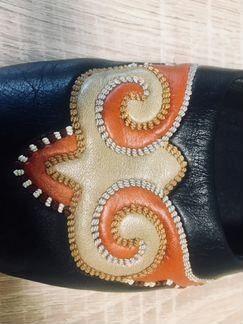 Кожаные балетки черные, ручная работа