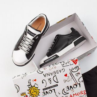 Черные кожаные кроссовки Дольче Габанна