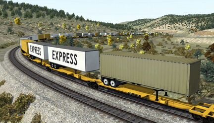 Состав из 5 платформ для перевозки трейлеров. 1/87