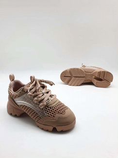 Кроссовки кеды Диор кожа беж коричневые